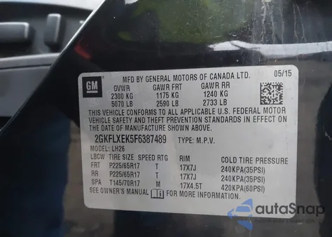 2015 GMC Terrain Slt-1 from USA, damaged, VIN 2GKFLXEK5F6387489